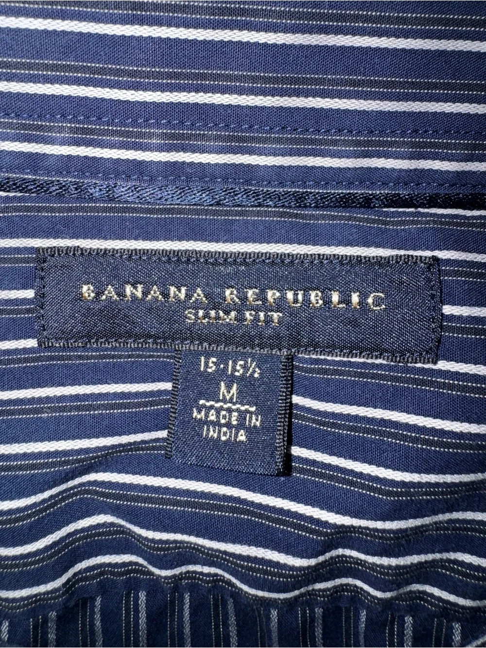 Banana Republic Slim Fit Blue/White Striped Dress Shirt 15-15.5, M Stretch